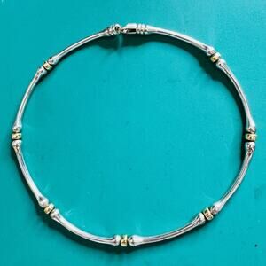 Vintage CTS Sterling Silver Necklace with Solid 18K Gold Beads 15” Choker 24.3g